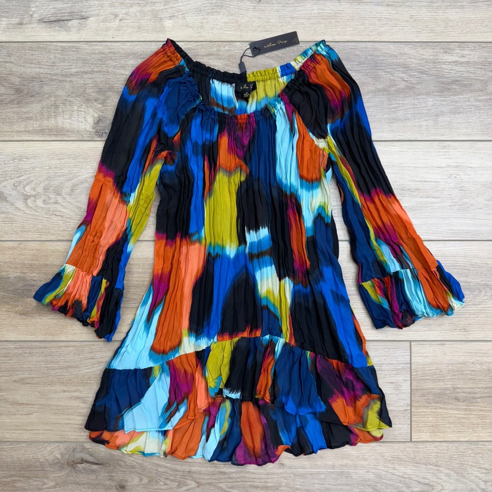 NWT Melissa Paige Artsy Colorful Top Blouse Long Sleeve Tie Dye Print Small